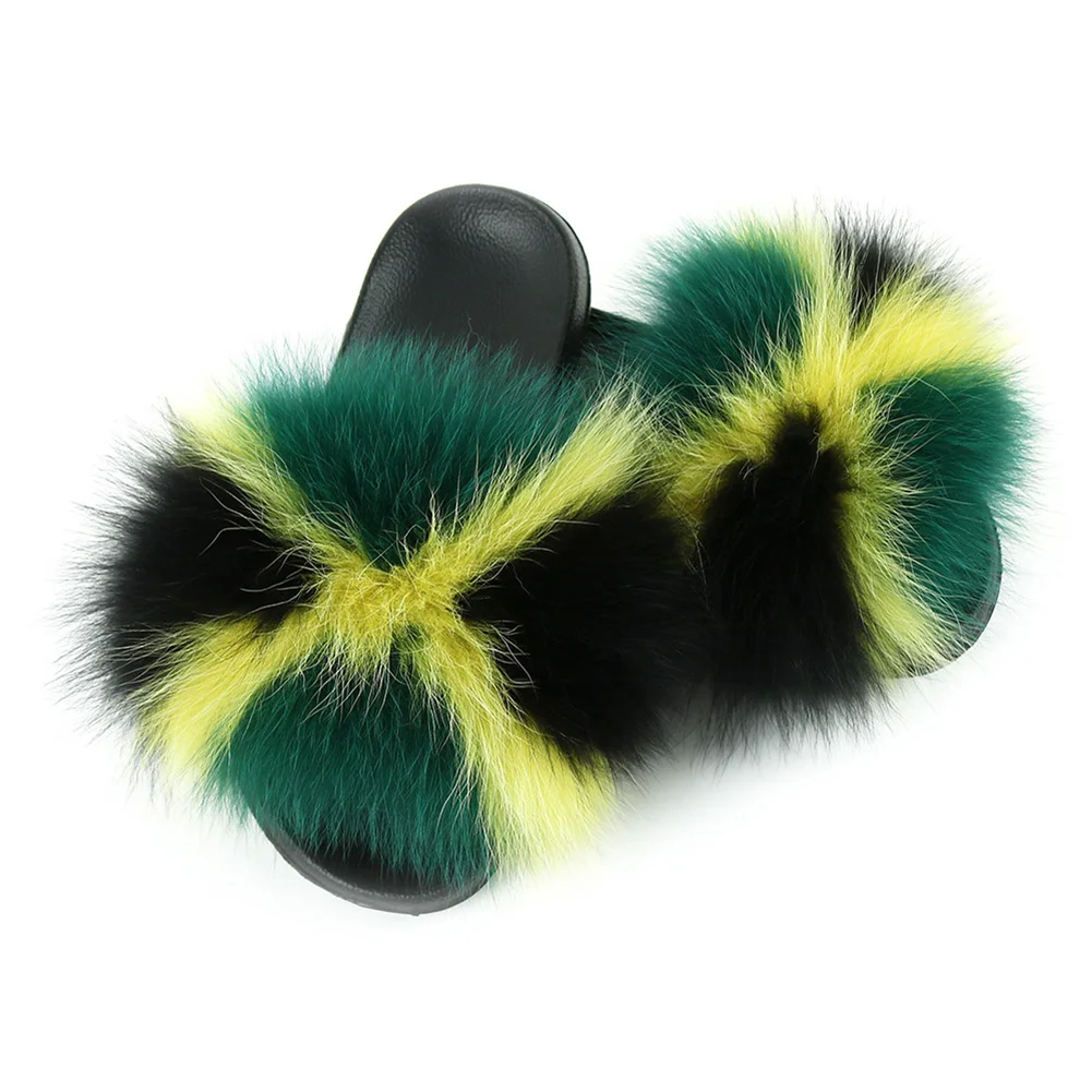 

Summer Fox Fur Slippers Ladies Fur Slides Female Furry Slippers Women Fluffy Shoes Woman Flip Flops Kids Fur Sandals Girl