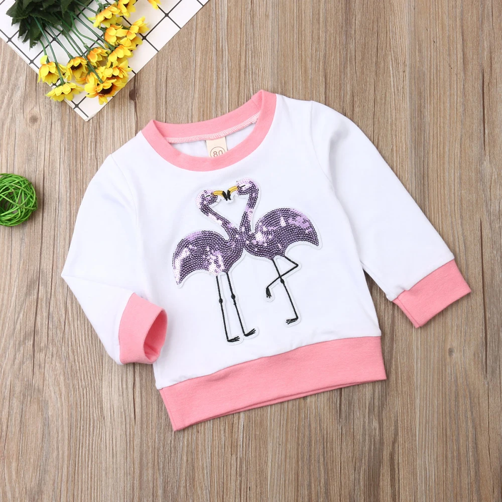 Толстовки для маленьких девочек 2019 милый свитшот с длинным рукавом и блестками в