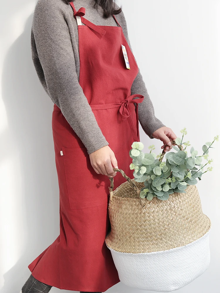 Короткий высококачественный моющийся супер большой фартук из хлопка и льна для