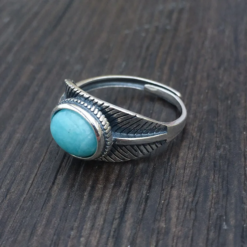 Кольцо из серебра 925 пробы с натуральным амазонитом 8 х10 мм | Украшения и