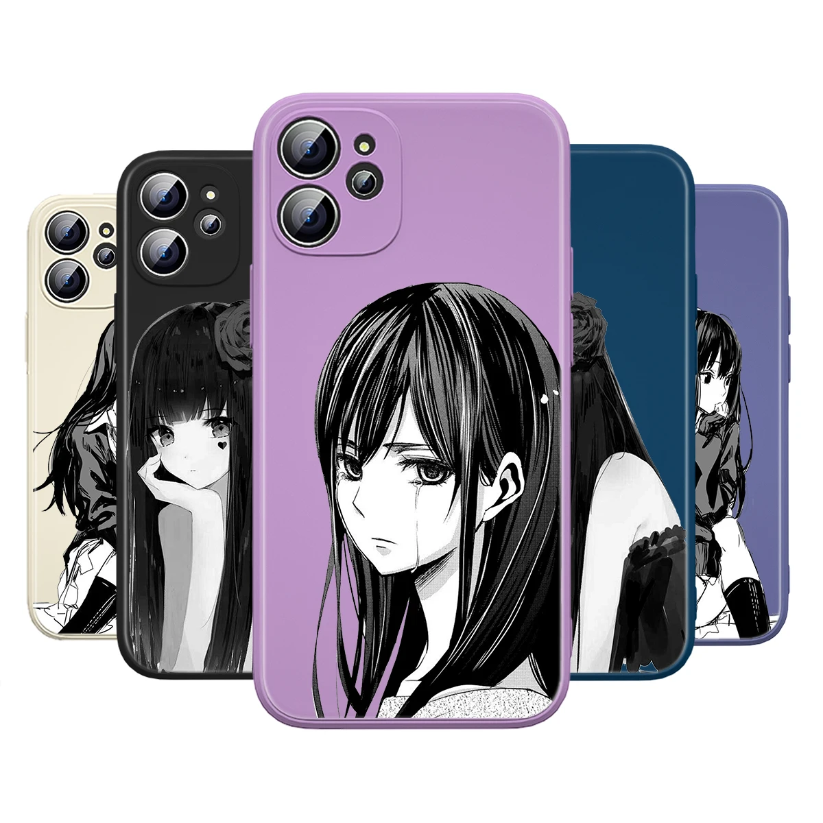 

Sad Japanese Anime Girl Liquid Silicone Soft Cover For Apple IPhone 13 12 Mini 11 Pro XS MAX XR X 8 7 6 SE Plus Phone Case