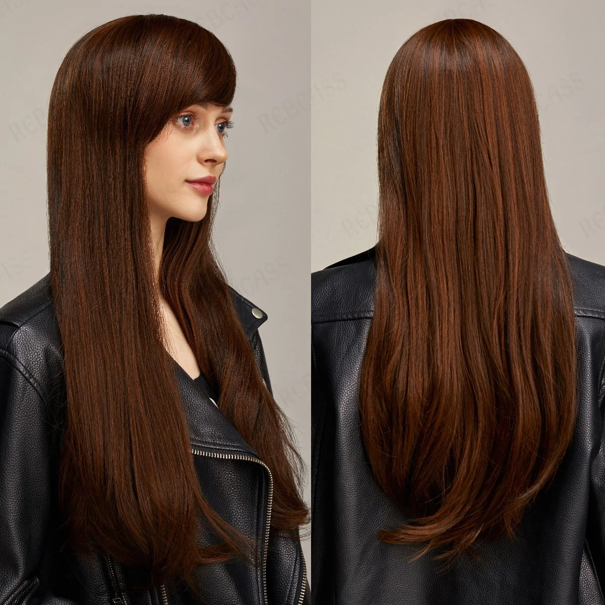 

Длинные прямые коричневые синтетические парики для косплея Rebcass с челкой для женщин, афроамериканская Лолита, ежедневная вечеринка, термос...