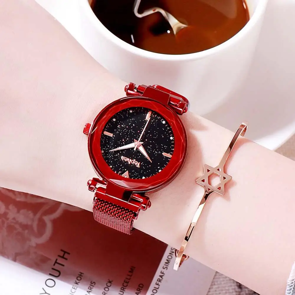 Роскошные женские часы 2019 Звездное небо магнитные водонепроницаемые наручные