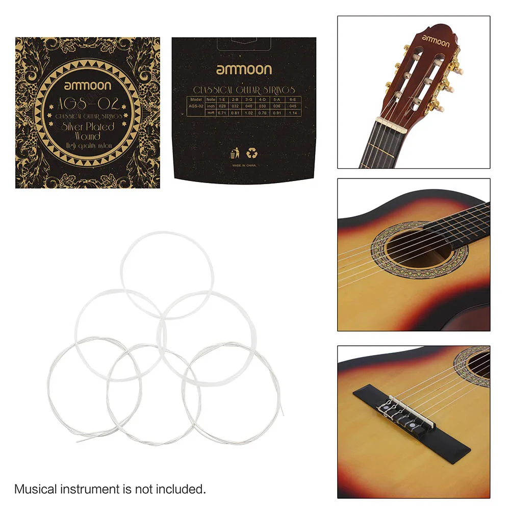 Ammoon AGS 02 Классические гитарные струны прозрачный нейлоновая молния с серебряными