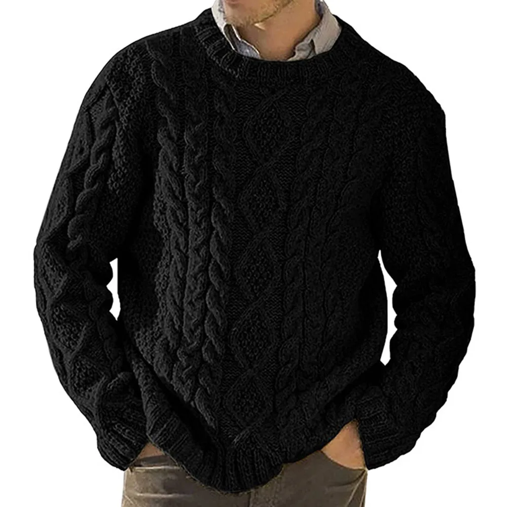 

Western Style Fashion Casual Men Sweater 2021 Autumn Winter New Solid Color Round Neck Long Sleeve Loose Solid Color Knitted