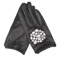 fall and winter genuine leather gloves for women black real goatskin gloves designer fashion rhinestones warm mittens new l001