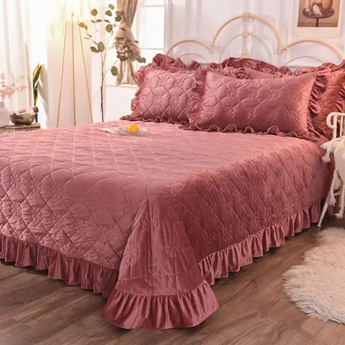 2 new Warming and Thickening Crystal Velvet Bedspread Fitted Sheet Pillowcases 2/3pcs Pure color Quilting Bedding - Цвет: 2