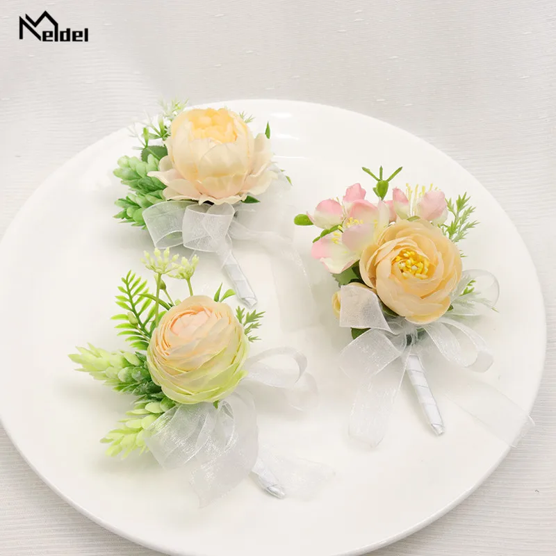 Свадебная бутоньерка для жениха Шелковая Роза украшение свадьбы наручный