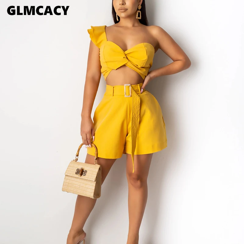 Женский комплект из двух предметов короткий топ на одно плечо и пояс с высокой