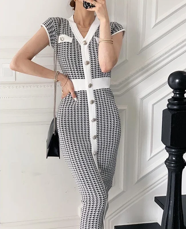 Женское приталенное платье с V образным вырезом винтажное облегающее высокой