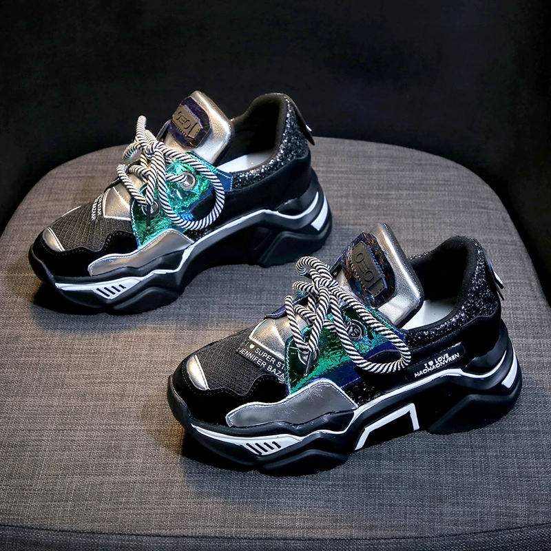 

Women's Casual Lace-up Platform Shoes Thick-soled Shock-absorbing Walking Sneakers Fashion Breathable Vulcanized Shoes U27-02