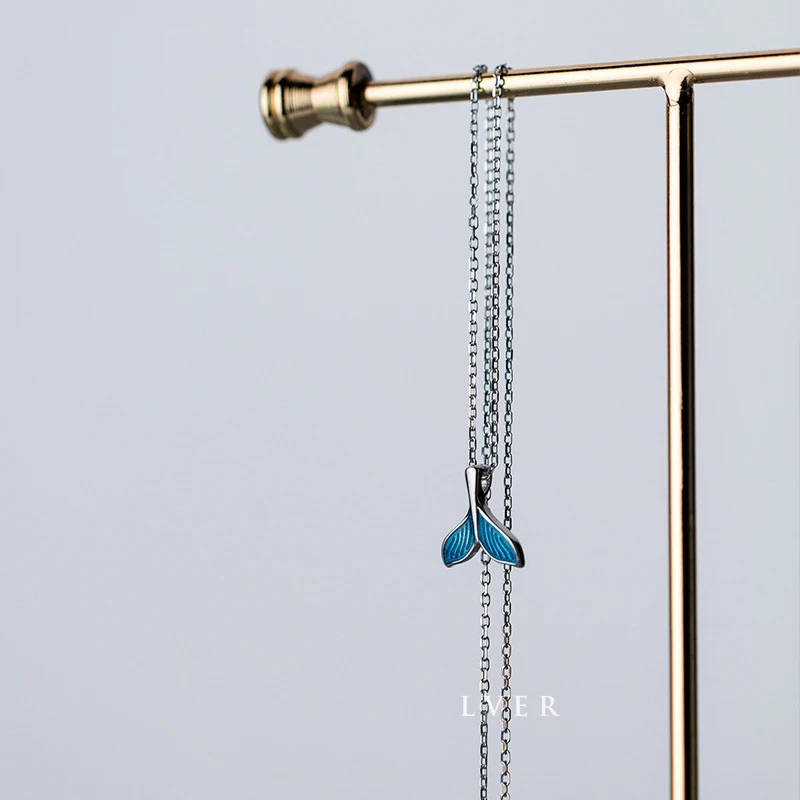 Trustdavis 100% Стерлинговое Серебро 925 синий рыбий хвост кулон короткое 41 см ожерелье