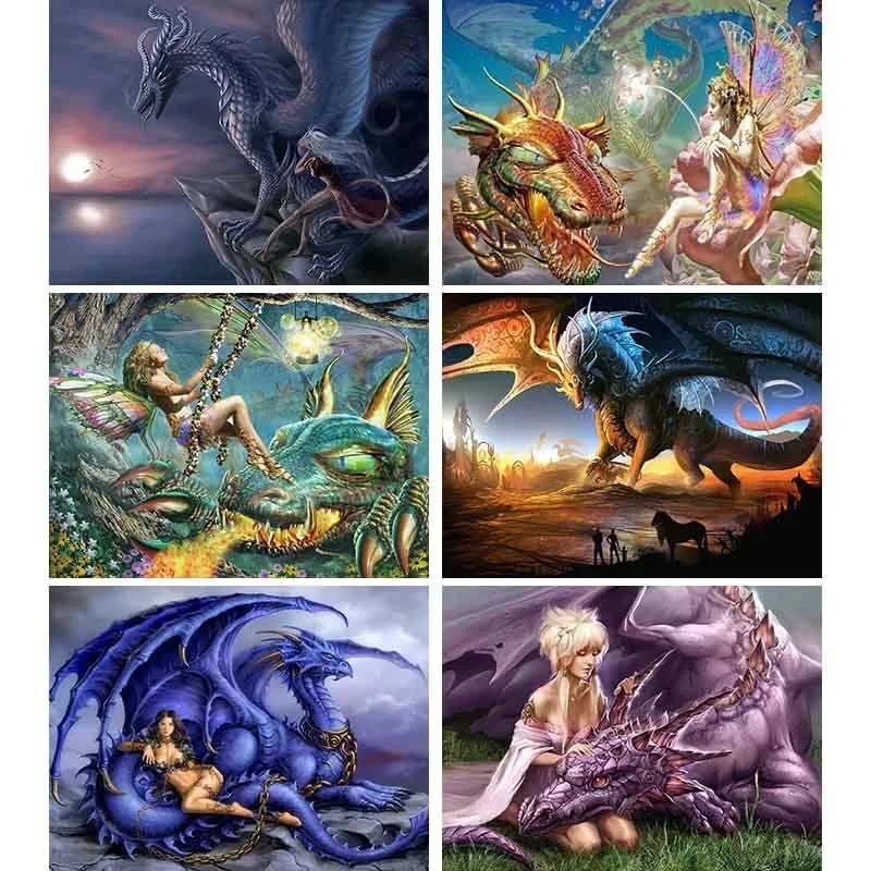 

5d Diy Diamond Embroidery Fairy And Dragon Diamond Painting Elf Animal Cartoon Full Square Rhinestones Home Decoration