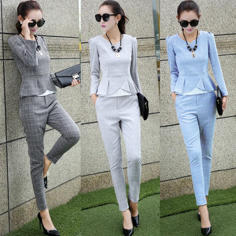 

two piece set Long Sleeve shirt tops +pants 2 piece outfits for women Autumn Workwear fashion Plaid tracksuit 2 piece set women