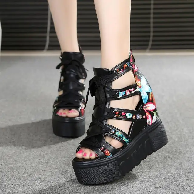 2019 shoes woman sandals summer new fashion platform wedges zip thick bottom casual women high heels sandalias | Обувь