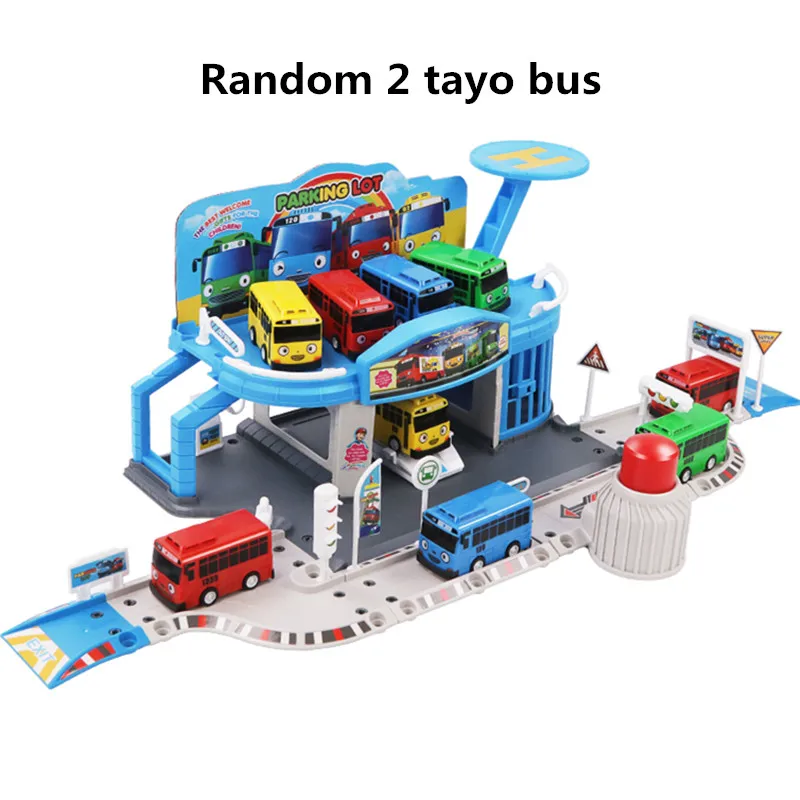 Tayo-rompecabezas de garaje de autob&uacute;s peque&ntilde;o de Anime coreano, ensamblaje de pista, estaci&oacute;n de servicio de tr&aacute;nsito, lote de embalaje con 2 autobuses, modelo de juguete-5