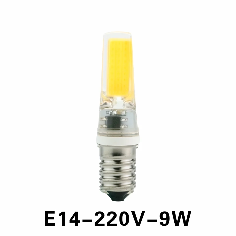 E14 9W 220V Светодиодный G4 G9 E14 лампочка переменного/постоянного тока с затемнением 12 В 220 В 3 Вт 6 Вт 9 Вт COB SMD светодиодный светильник заменить галогенный прожектор люстра - Испускаемый цвет: E14 9W 220V