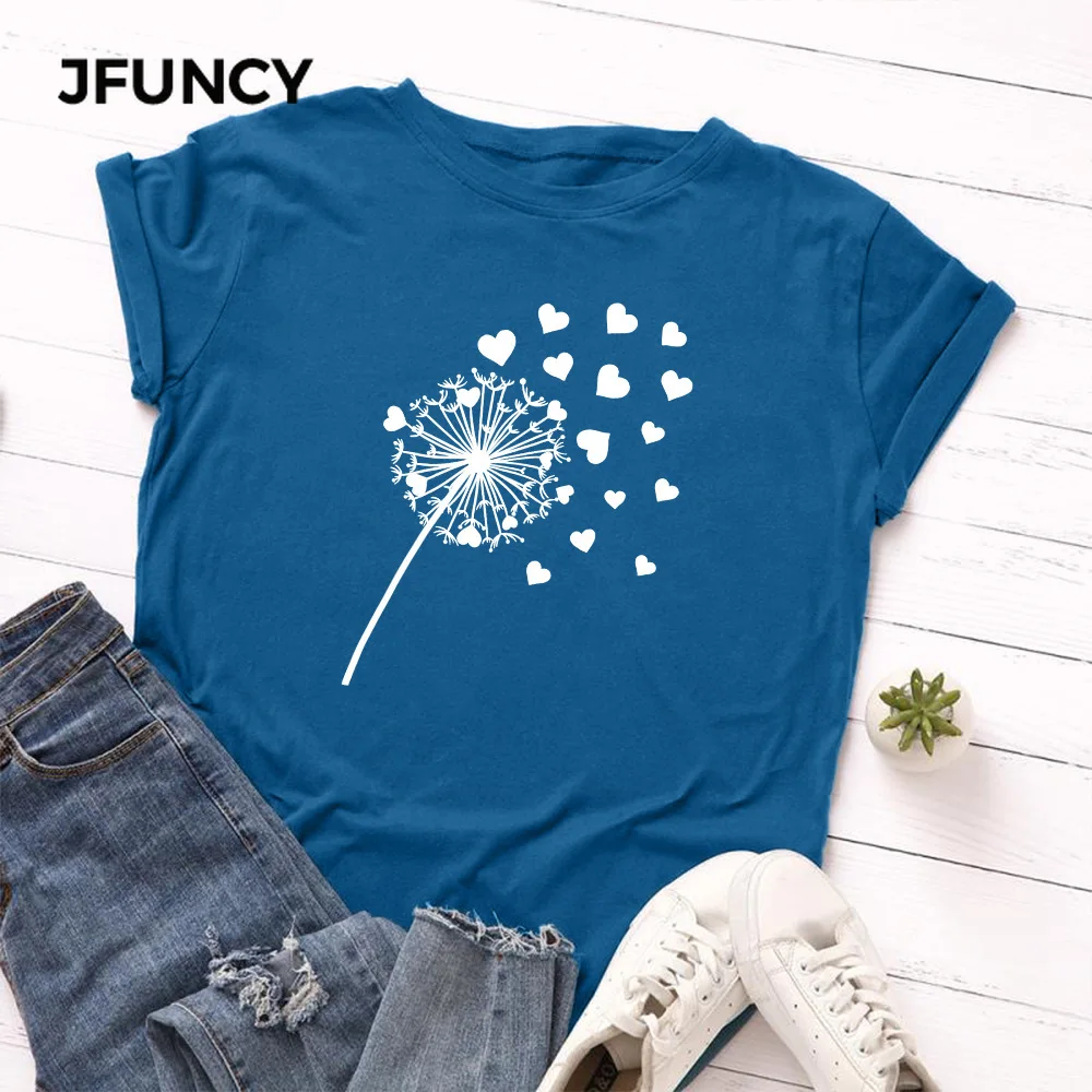 JFUNCY Летняя женская хлопковая футболка размера плюс с принтом одуванчика