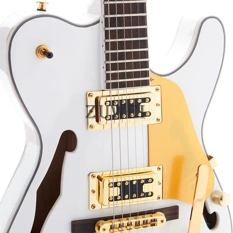 F Hole Semi Hollow Body TL Electric Guitar Gold Hardware Set In Joint White Color | Спорт и развлечения