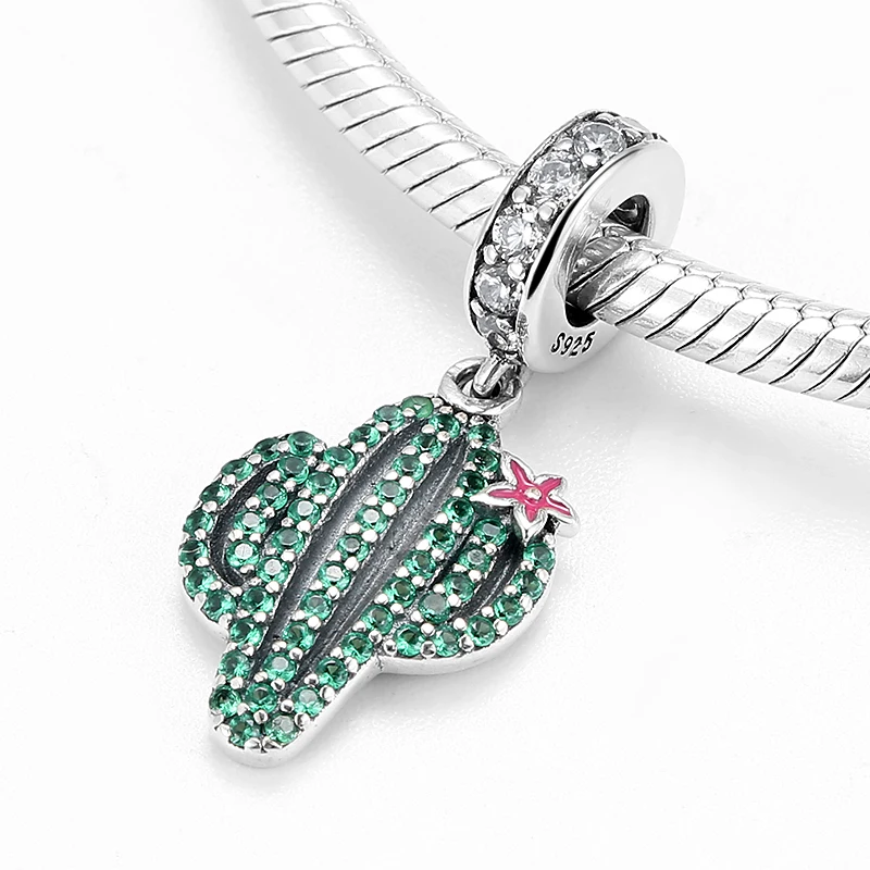 Стерлинговое Серебро 925 пробы модное серебро зеленый циркон кактус ювелирное