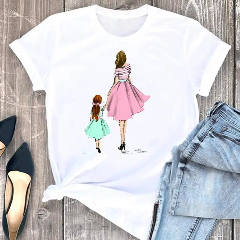 

Women Clothes 2021 Daughter Lovely Mother Mom Mama Fashion Short Sleeve Summer Print Tshirt Female Tee Top Graphic T-shirt