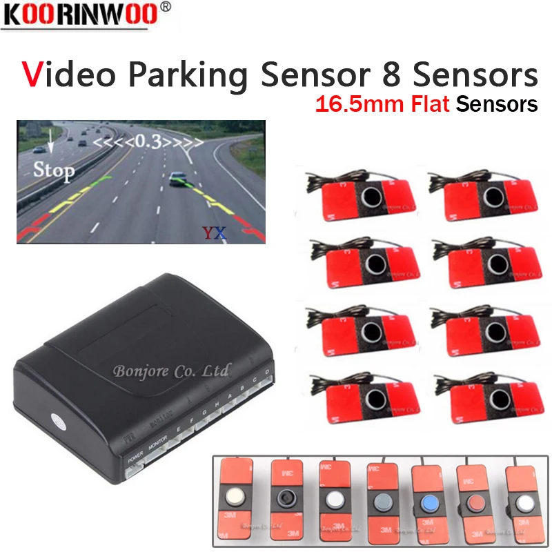Koorinwoo Car Parking Sensors 8 Radars Original 16.5mm Video Parking System Alarm Parking Assistance Car Accessories Parktronic