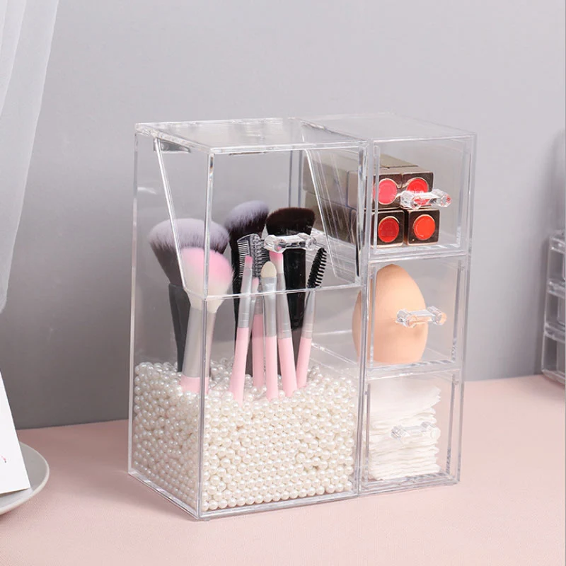

Multifunctional Cosmetic Organizer Acrylic Dust-Proof with Cover Clear Makeup Brush Storage Box