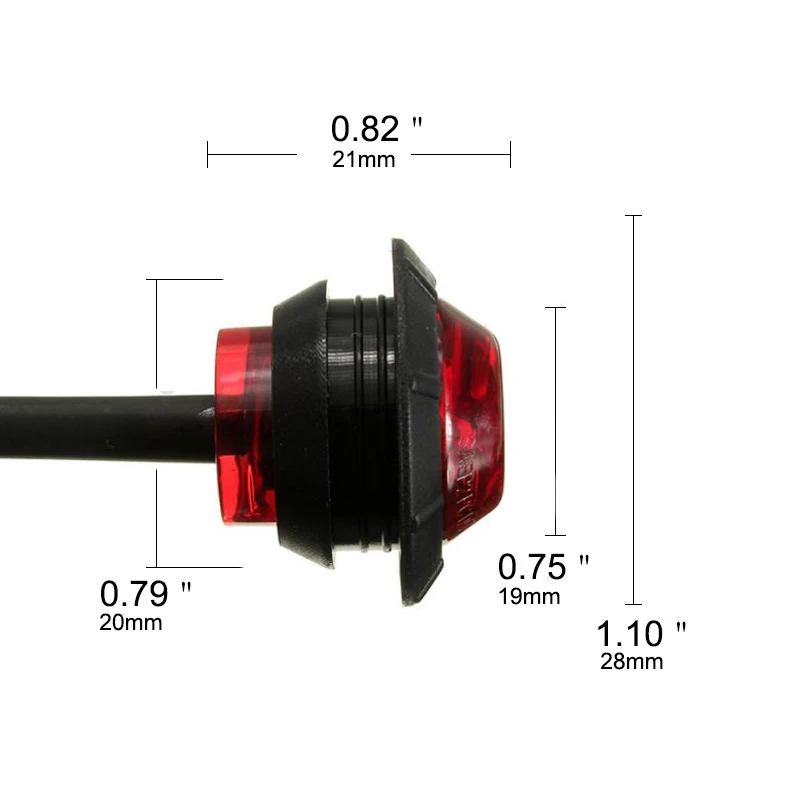 

10pcs Round Red LED 3/4 Inch Light Universal High Quality Truck Trailer Side Clearance Marker Lamp 12V 80LM
