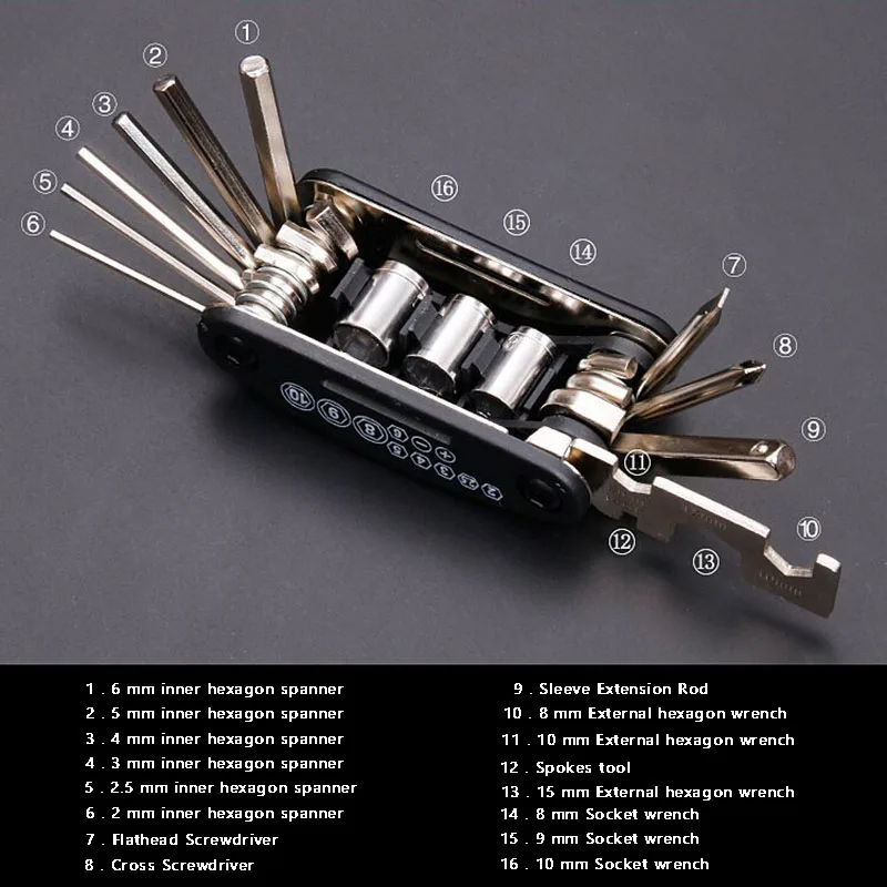 16 в 1 многофункциональные инструменты для ремонта велосипеда набор с