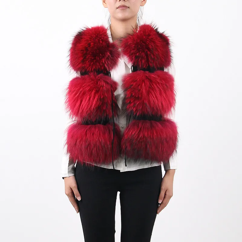 red QIUCHEN PJ8051 женский жилет из натурального меха енота меховой жилет короткая куртка женская зимняя модная короткая жилетка высокого качества - Цвет: red