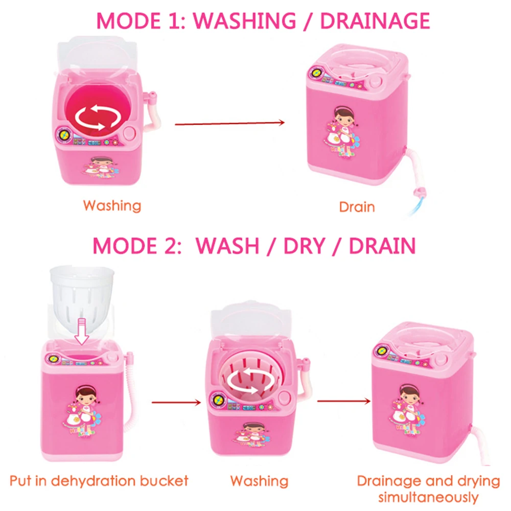 Fashion Kid Play Electric Cleaner Tool Multifunction Toys Gift Mini Makeup Brush Powder Puff Washing Machine Simulation Toys