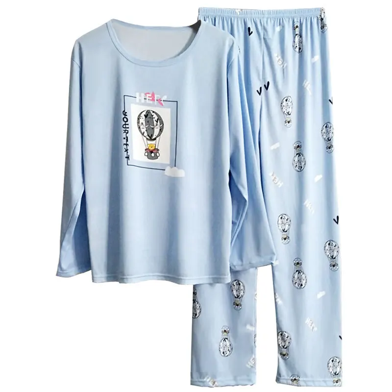 Womens Pajamas Sets Autumn Winter New Long Sleeve Cartoon Print Cute Loose Sleepwear Girl Pijamas Mujer Leisure Nightgown Women