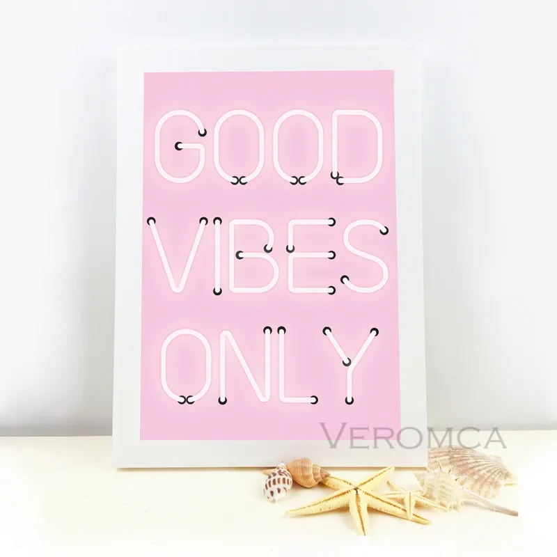 

Good Vibes Only Quote Print Neon Lights Sign Inspirational Poster Pink Positive Quotes Wall Art Canvas Painting Home Room Decor