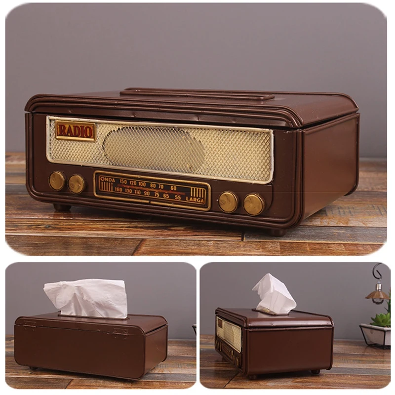

Retro Radio Shape Tissue Box Napkin Storage Box Container Tissue Holder Tissue Box Home Bar Office