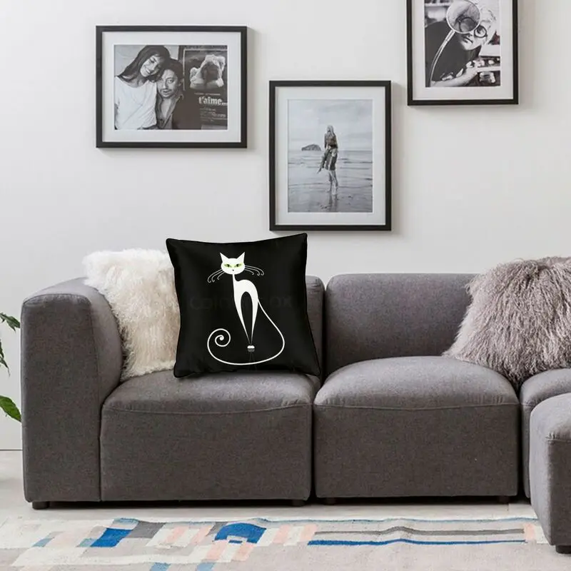 

Custom Black White Cat Pillow Cover Home Decorative 3D Two Side Printed Animal Cartoon Meow Cushion Cover for Sofa