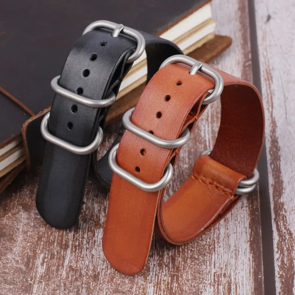 

High Quality Genuine Leather Nato Strap 20mm 22mm Zulu Strap Black Brown Watch Adjustment Replacement Accessories