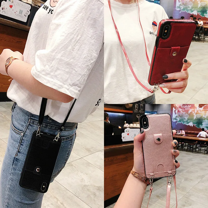 Сумка на цепочке Crossbody с кожаным чехлом для телефона и карманом для карты для iPhone 11 Pro Max 12 12mini 6 7 8 Plus XS MAX XR.
