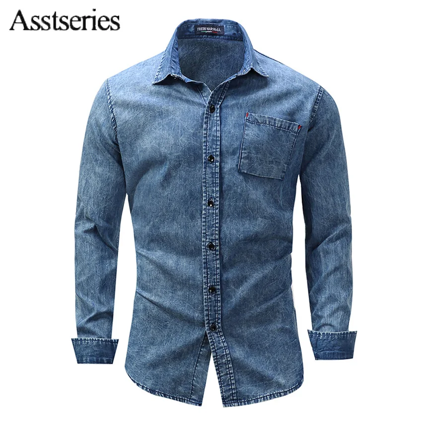

Новинка 2021, мужские потертые джинсовые рубашки с длинным рукавом, Мужская джинсовая рубашка для отдыха, мужские джинсовые рубашки, мужская ...
