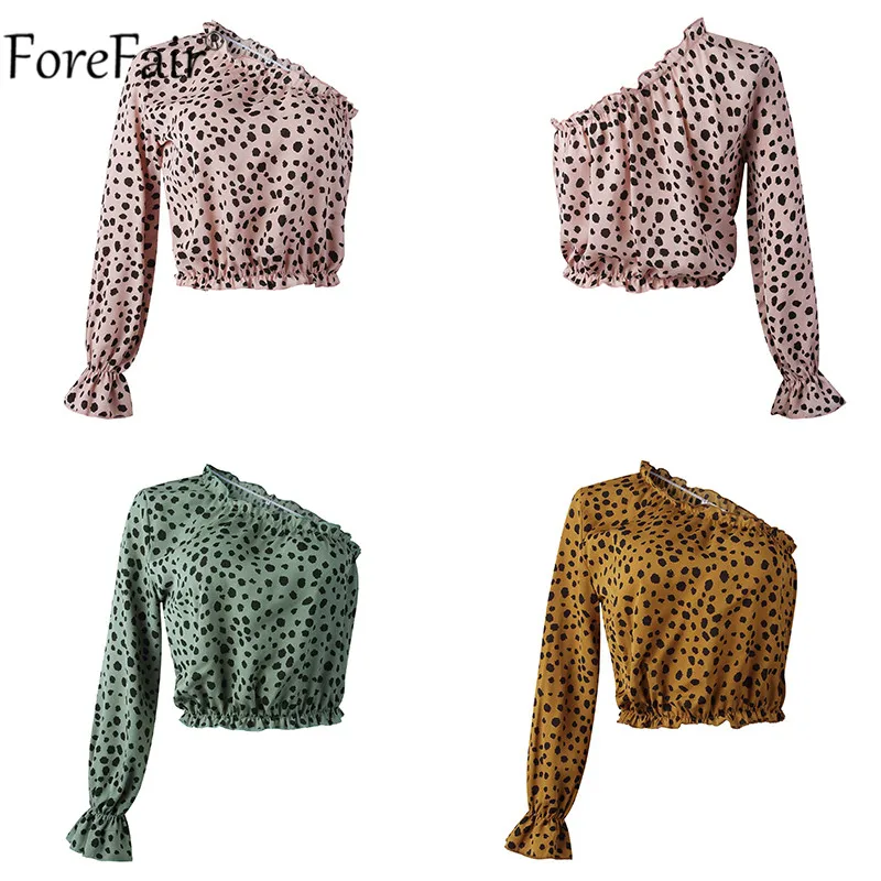 Женская блузка на одно плечо с леопардовым принтом Forefair повседневная винтажная