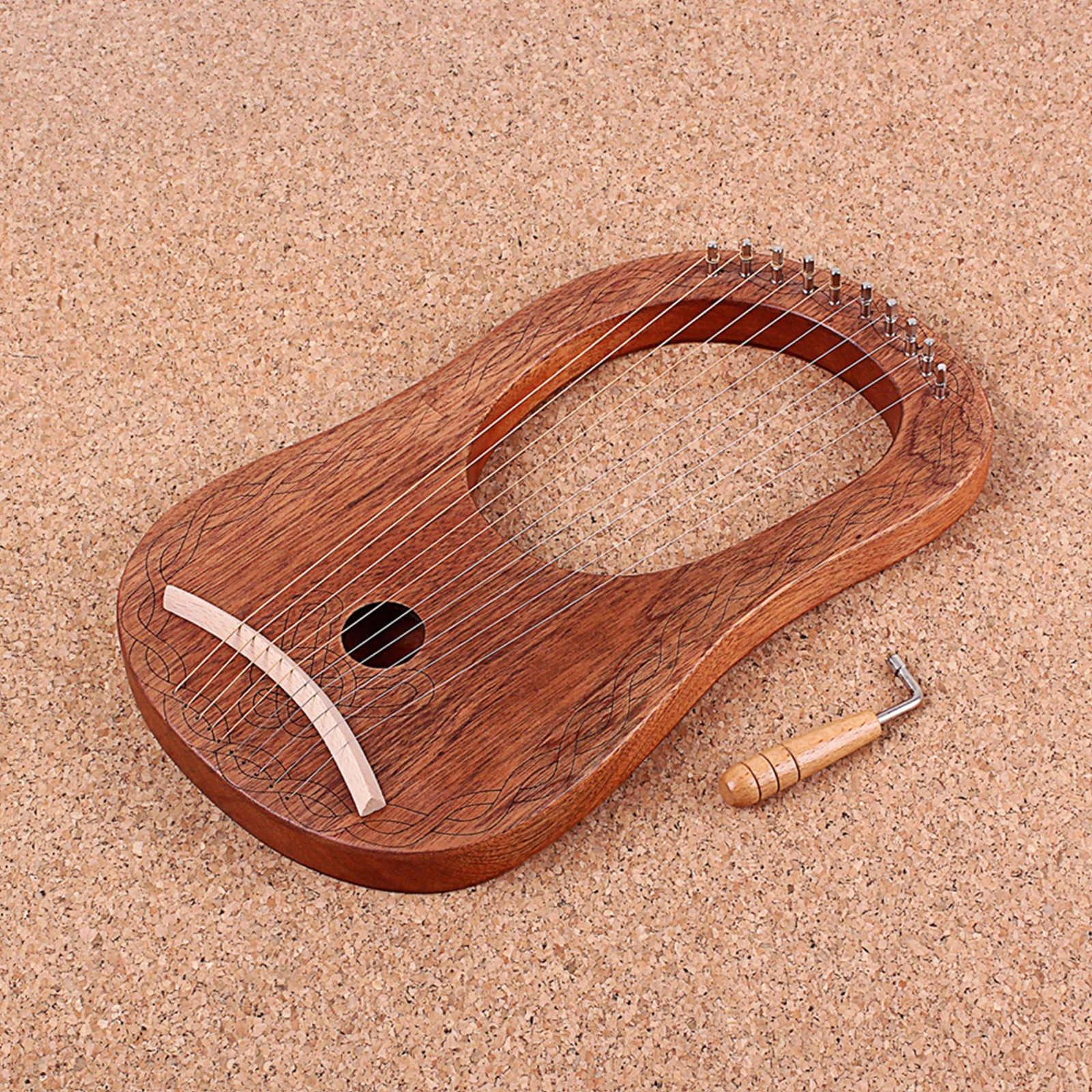 

10-String Wooden Lyre Harp, Okoume Wood String Instrument with Tuning Wrench, Perfect Gift for Friends and Children
