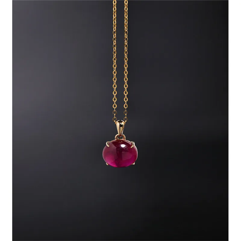 

DMBS237 простой рубиновый кулон женский день драгоценные камни подлинное Желтое 18K золотое ожерелье пользовательский подарок на день Святого ...