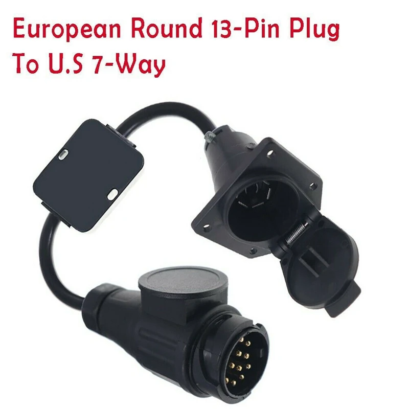 

Trailer Light Connector Cable Converter Adapter European 13-Pin to American 7-Pin Way Plug.