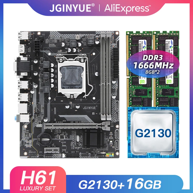 H61 LGA 1155 набор настольных материнских плат G532 с Intel G2130 LGA1155 CPU 16G(2*8G) DDR3 RAM Mico ATX