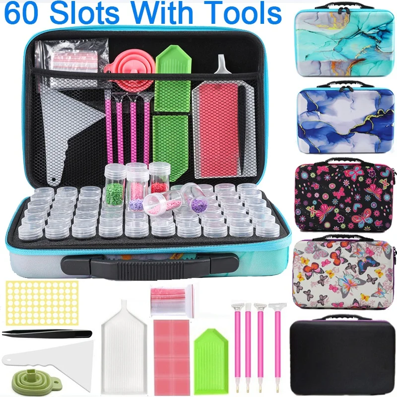 

5D Diamond Painting Accessories Storage Box 40/30/60 Slot DIY Diamond Embroidery Tools Beads Storage Container Jar Zippered Case