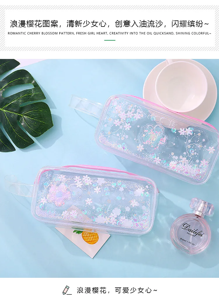 XZP Girl Pencil Case Transparent Oil Sandpaper Pen Bag Ins Style Cute Cosmetic Bag Wardrobe Organizer Travel Organizer Set