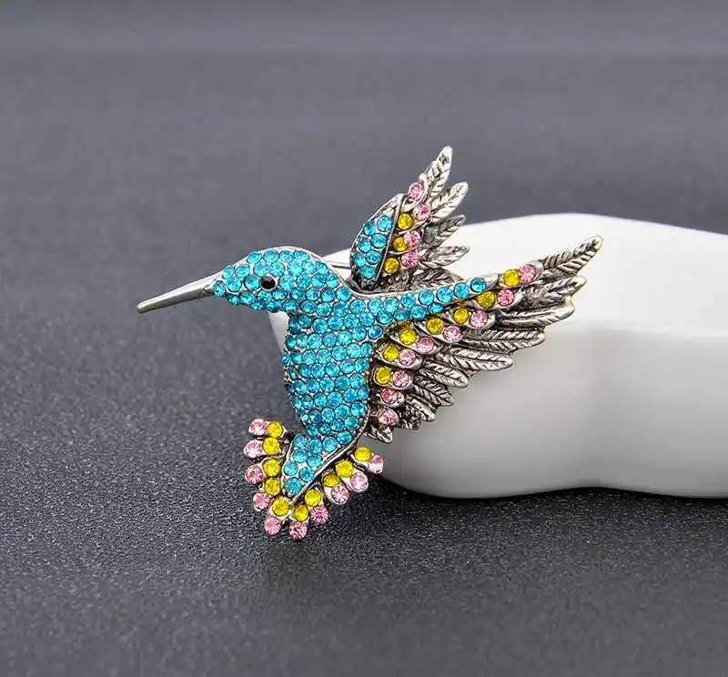 High quality pin hummingbird rhinestone fashion brooch anti-silver plated crystal accessories multicolor ladies clothing | Украшения и