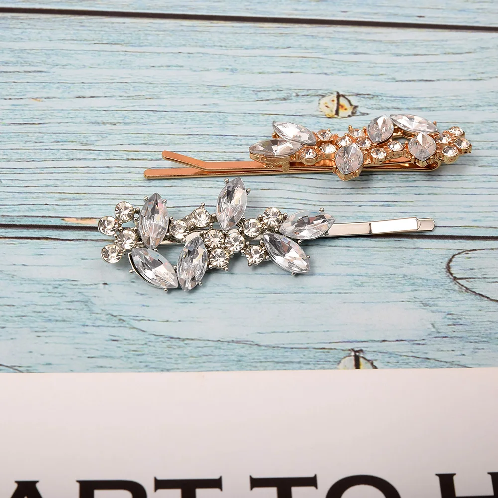 1 шт. модные женские Стразы шпилька для волос в виде листа золотого и серебряного