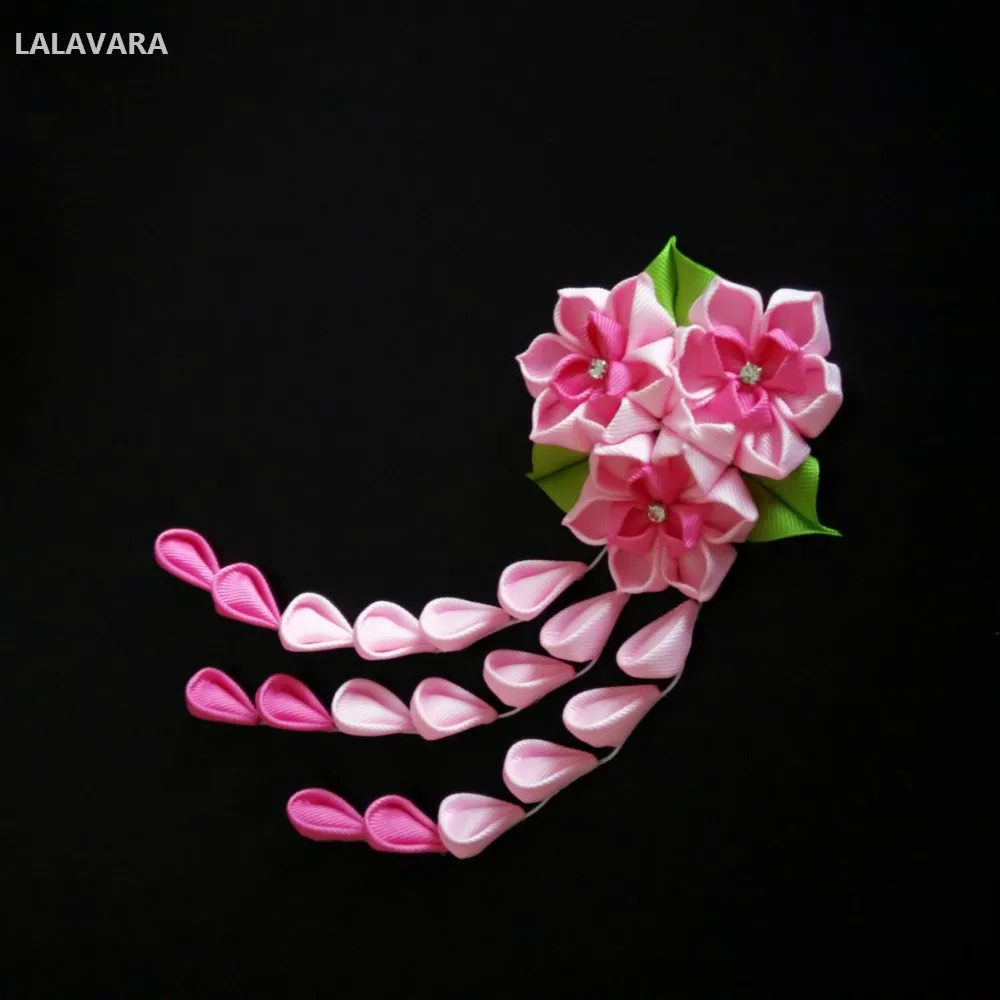 LALAVARA 2 шт. на заказ ленты Сакура шпильки для волос Свадебные аксессуары для женщин девочек японский цветок kanzashi