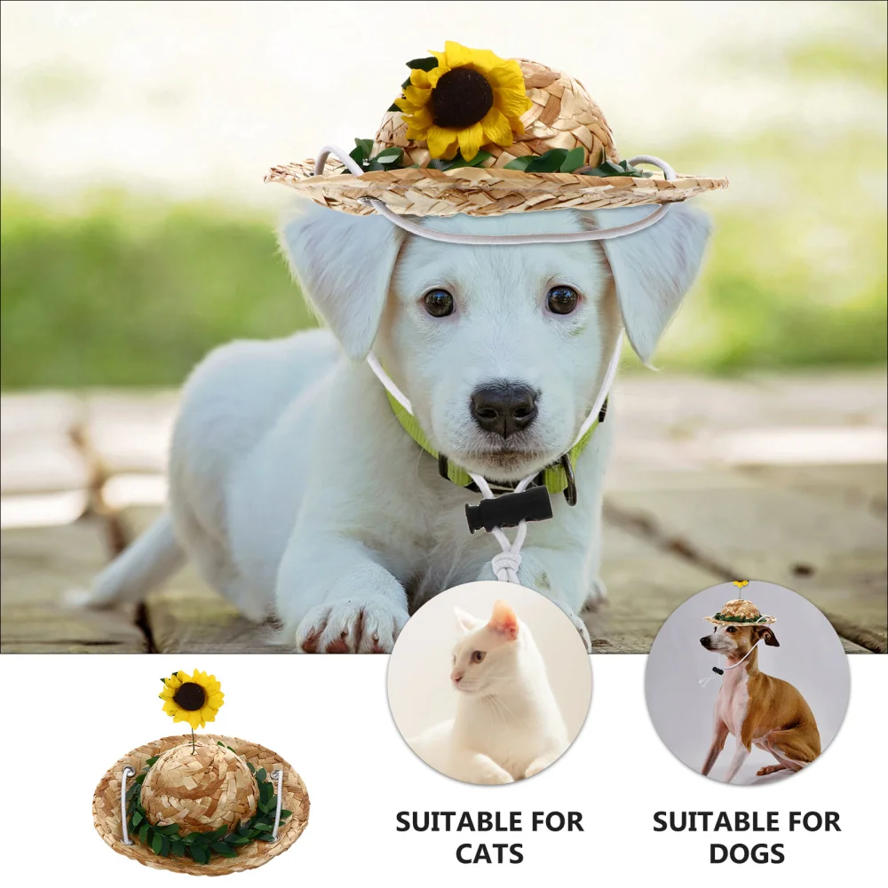 

1Pc Pet Straw Hat Fashion Sombrero Hat Sunflower Cap Photo Prop Pet Supplies