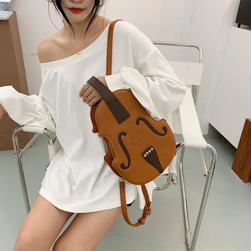 Women Violin Shape PU Leather Backpack Purse Fashion Handbag Travel Daypack College School Rucksack